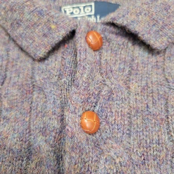 Vintage Men's Polo Ralph Lauren Wool Collared Neck Buttoned Sweater Marled Knit - Picture 5 of 8